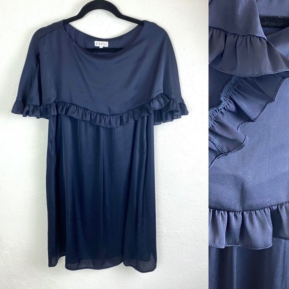 Claudie Pierlot Navy Dress ruffle boat neck - Picture 1 of 8